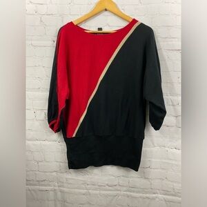 Style & Co Color Block Sweater Womens Size Large Metallic Stripe Balloon Sleeves